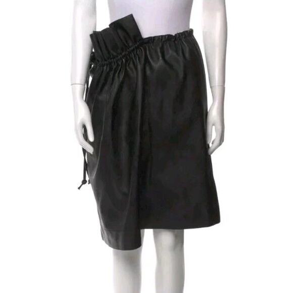 Stella McCartney Brynn Gathered Asymmetrical Black Faux Leather Skirt Sz US 0 (H - Picture 3 of 8